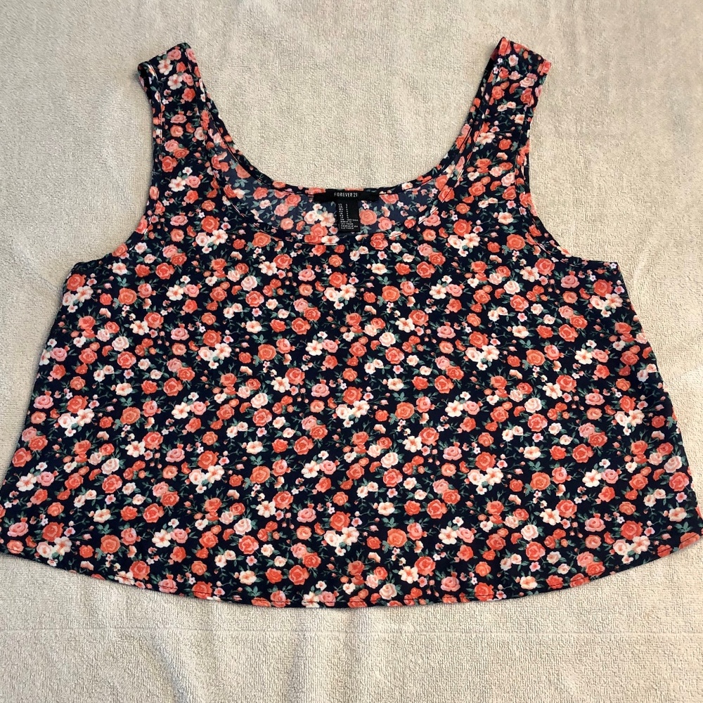 Forever 21 Cropped Floral Tank Top, S